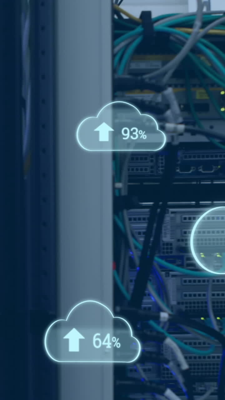 Animation of clouds with increasing numbers over wires and servers
