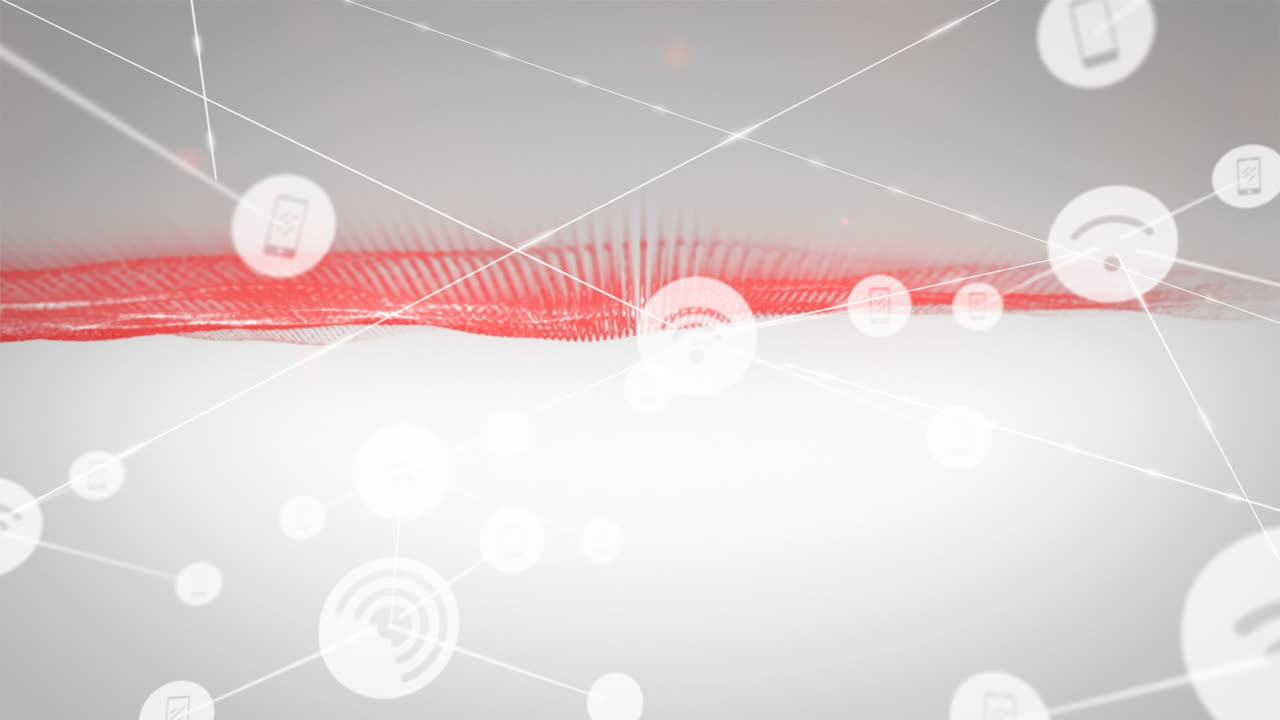 빨간색 메쉬 위의 아이콘으로 연결 네트워크의 애니메이션