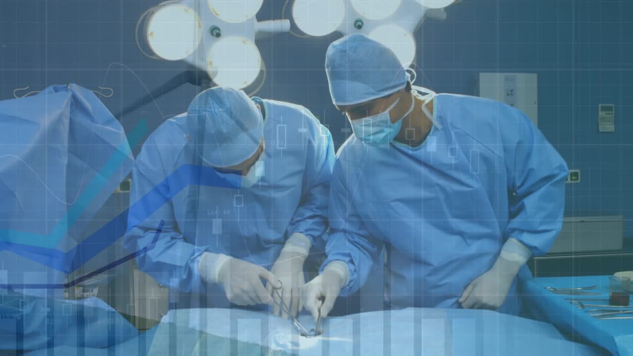 Statistische gegevensverwerking tegen een diverse groep chirurgen die een operatie uitvoeren in het ziekenhuis