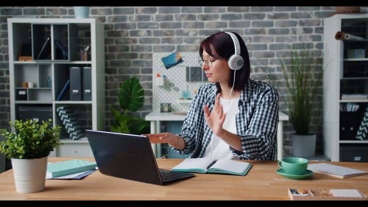 Woman working from home on laptop