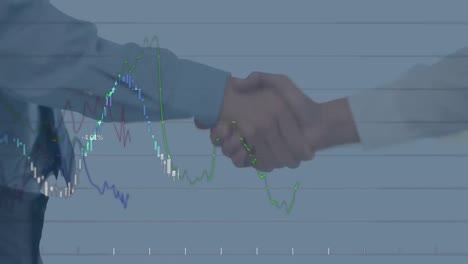 Statistische-Datenverarbeitung-Vor-Dem-Mittelteil-Zweier-Geschäftsleute,-Die-Sich-Die-Hände-Schütteln