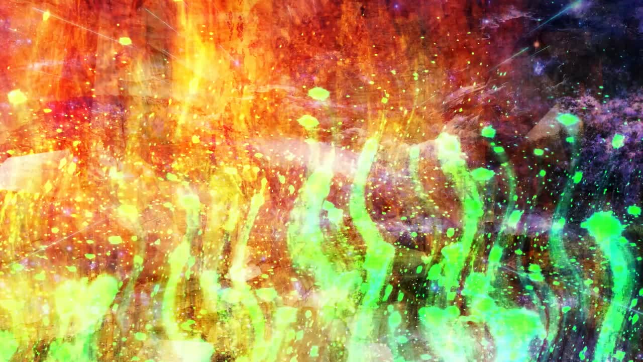 increíbles pilares de luz ondulados y doblados en un telón de fondo polvoriento multicolor - animación de fondo de movimiento de bucle sin costuras de 4k