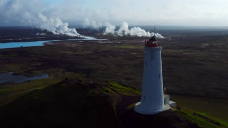 reykjanes lighthouse on baejarfell hill in reykjanes peninsula in iceland