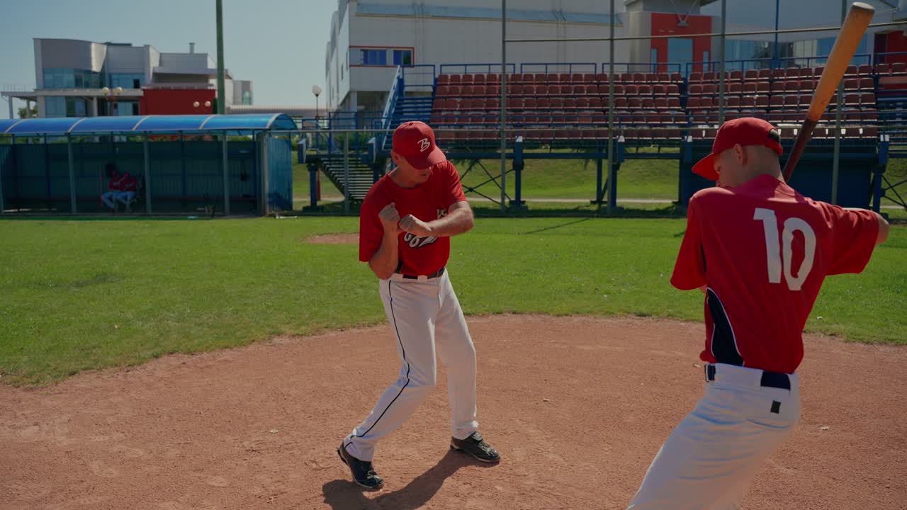 Allenatore di baseball che aiuta un giocatore