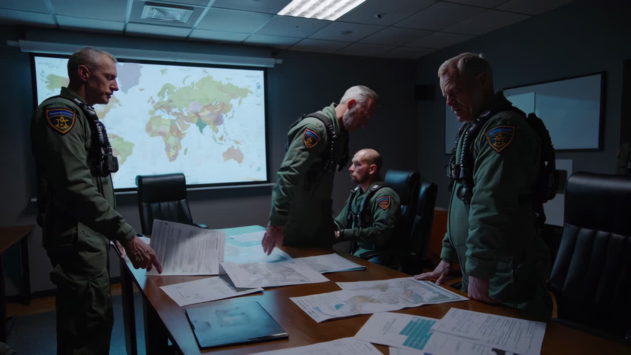 Military Personnel in Conference Room