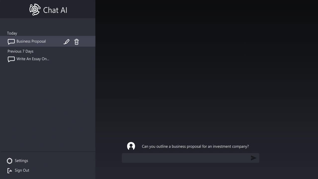 animación de los iconos de chat y procesamiento de datos en fondo negro