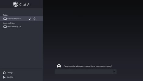 animación de los iconos de chat y procesamiento de datos en fondo negro