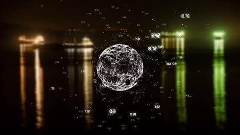 animation of globe with data processing over boats on water