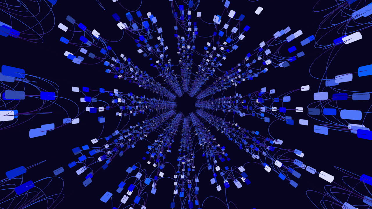 Abstract blue data stream tunnel animation for digital network and technology concept