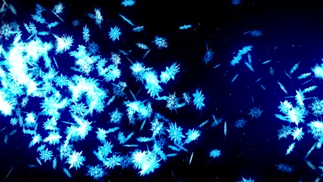 snowflakes falling on blue background, loop glitter animation,