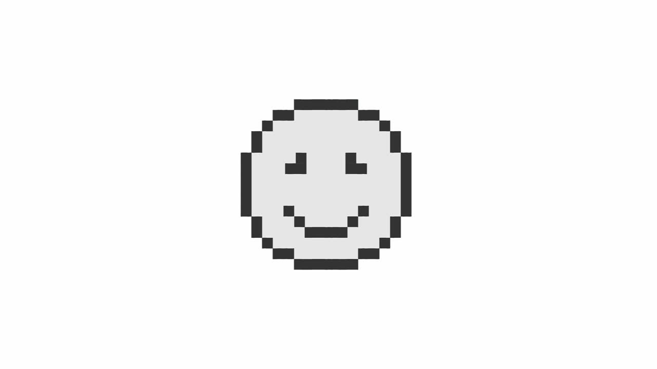 Smile hud holographic symbol on digital old tv screen seamless loop glitch interference animation new dynamic retro joyful colorful retro vintage video footage.