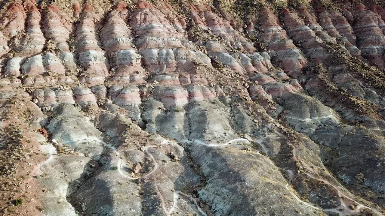 Sandstone Layers on Rock Formation in Utah Desert Landscape. Aerial of Hill in Quail Creek State Park USA
