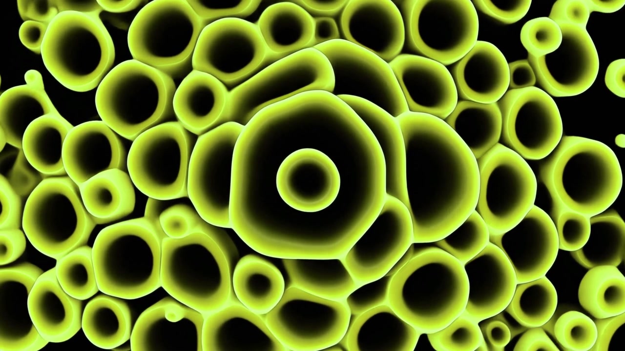 Animazione astratta di strutture cellulari verdi luminose