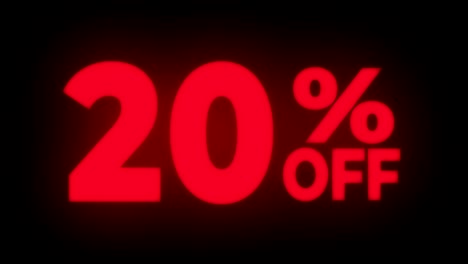 20% percent off text flickering display promotional loop.