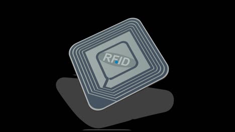animation loop of an rfid chip emitting waves on black background with shadow and alpha channel