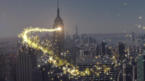 animation of light trail over cityscape