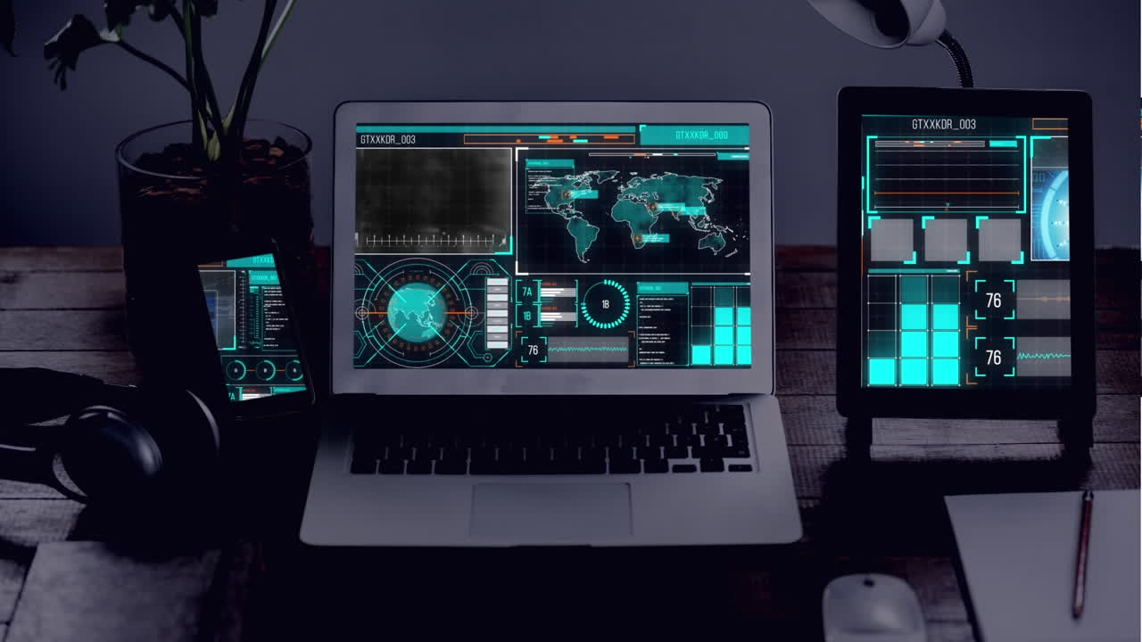animación del procesamiento de datos en pantallas