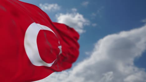 waving turkish flag in cloudy sky.