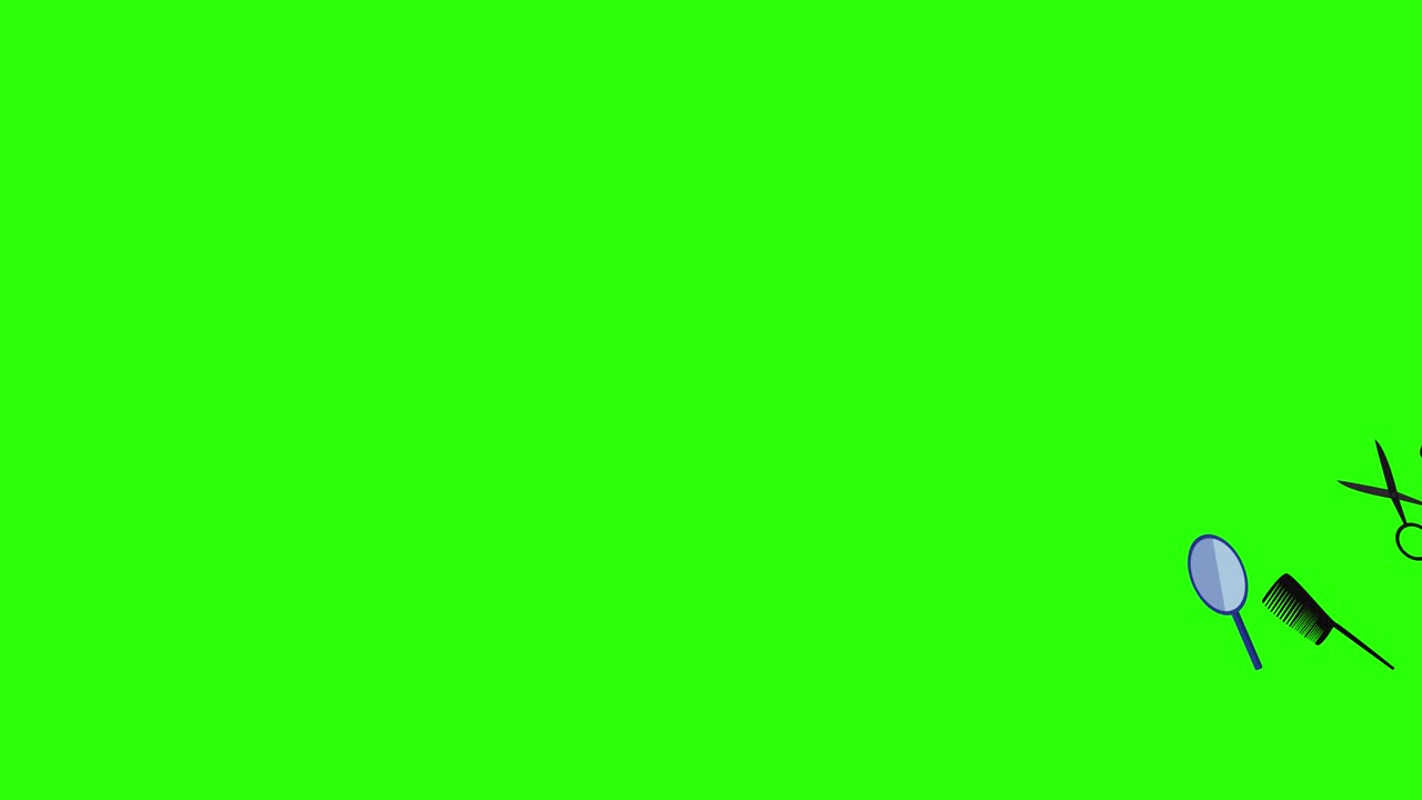 이발점 도구 평평한 요소 녹색 화면에서 애니메이션 크로마 키