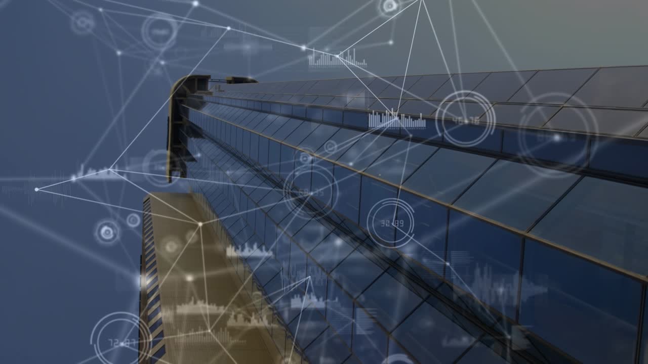 Animation von Verbindungen über einem Wolkenkratzer