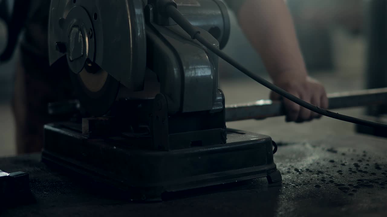 Metal cutting. Close-up. Sparks