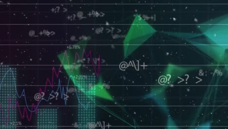 Animation-Der-Datenverarbeitung-Und-Diagramm-über-Formen-Auf-Schwarzem-Hintergrund