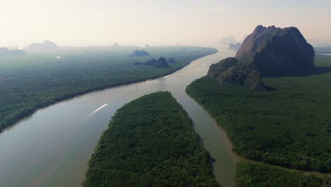 aerial ao phang nga national park, southern thailand scenic destination near phuket for island excursion at sunset