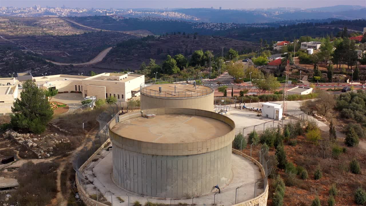 Water Towers and Residential Area in an Israeli City