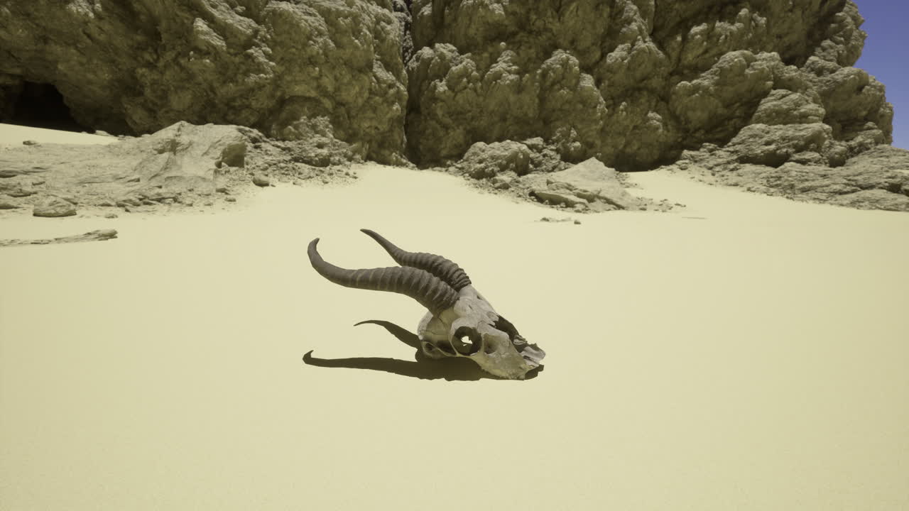 사막의 협곡에 있는 동물의 두개골