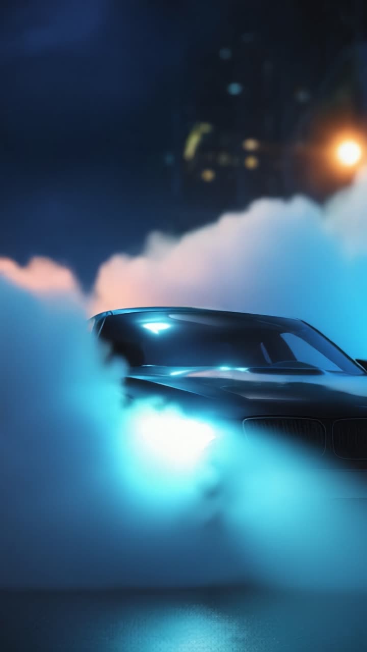 Splendida auto sportiva nera in un'atmosfera notturna con nebbia ed effetto di illuminazione dinamica: una vetrina visiva accattivante del design automobilistico moderno.