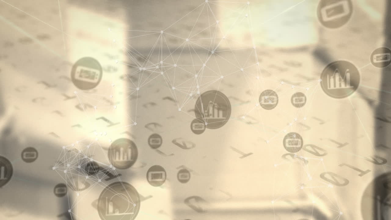 흐릿한 배경 위에 아이콘으로 연결 네트워크의 애니메이션