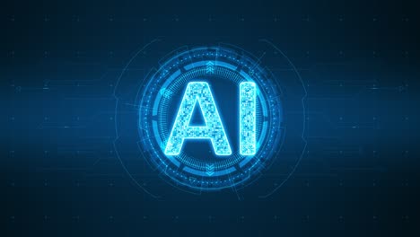 gráfico en movimiento del logotipo de blue ai con interfaz de tecnología de círculo de rotación hud y elementos futuristas fondo abstracto