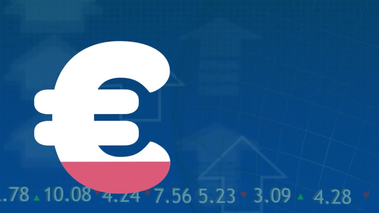 animación del signo del euro sobre el procesamiento de datos financieros
