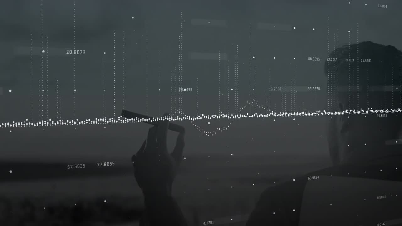 사람과 풍경에 대한 금융 데이터 처리의 애니메이션