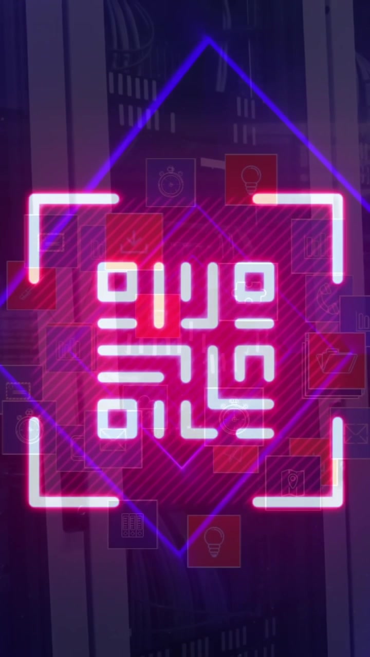 Animation of qr code and data processing over computer servers