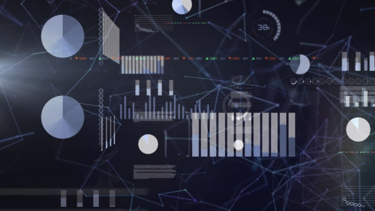 animación del procesamiento de datos financieros a través de una red de conexiones sobre un fondo negro