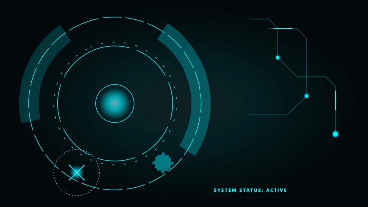 Futuristic Digital HUD Interface with Rotating Circular Elements