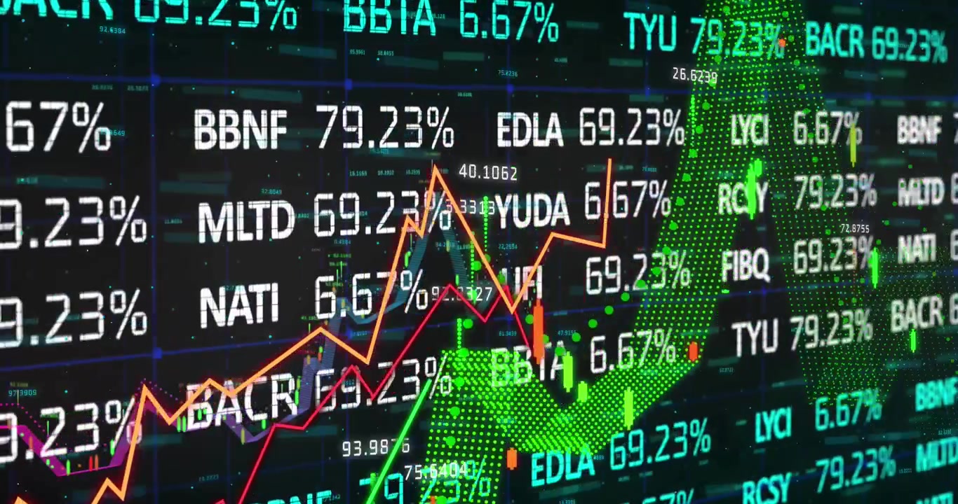 Visualizzazione dinamica dei dati del mercato azionario con grafici fluttuanti