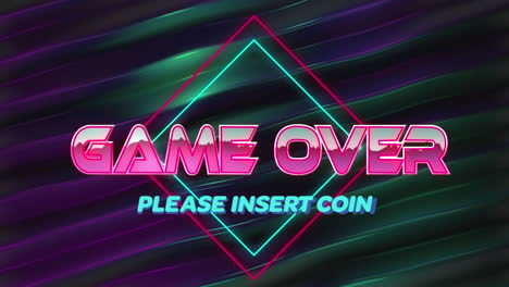 animation of game over please insert coin in digital abstract space