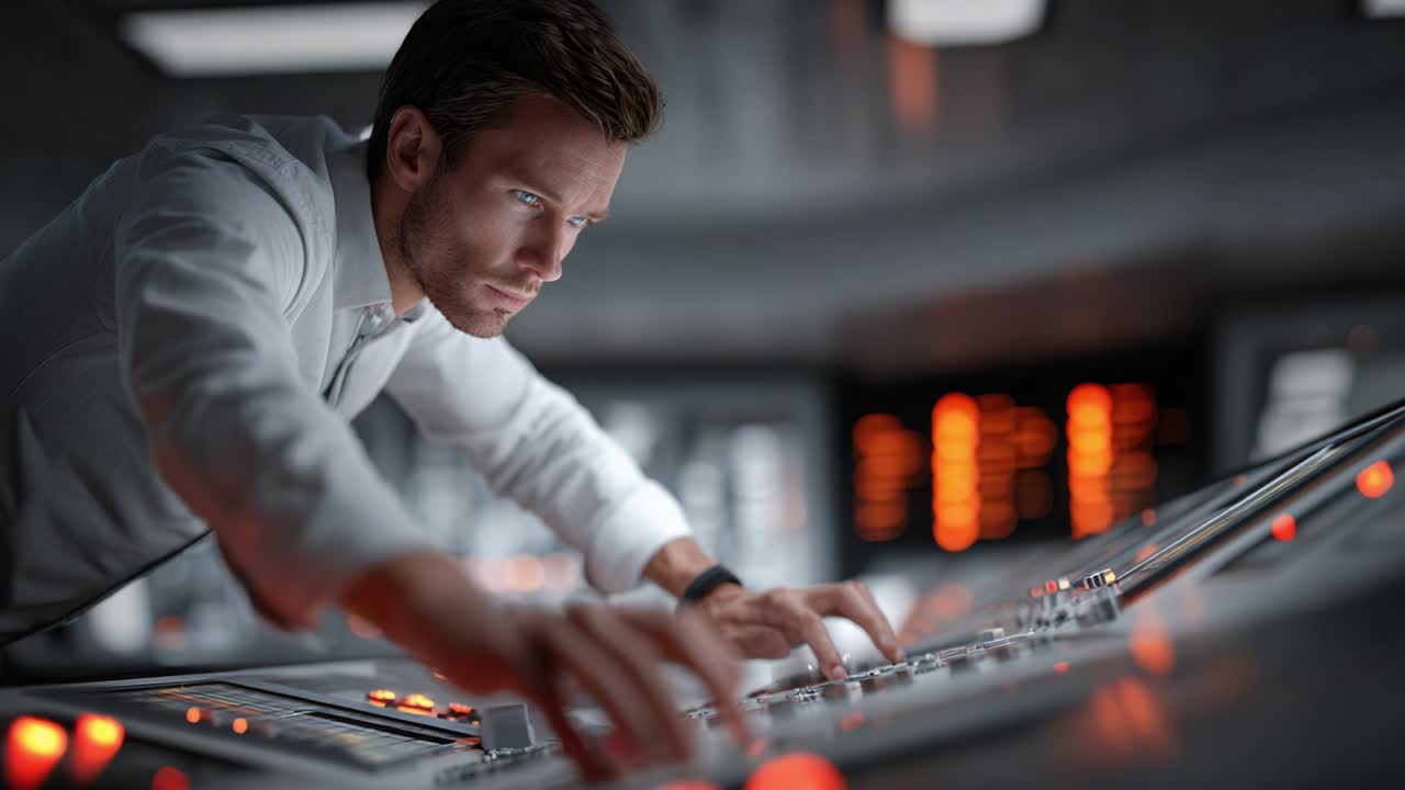 Man working on a control panel