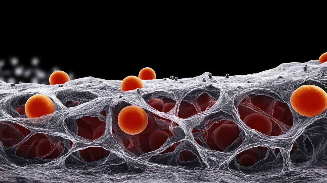 Microscopic Visualization of Cellular Structures: A Detailed Exploration of Blood Cells and Surrounding Extracellular Matrix Highlighting the Interplay of Biology and Microscopy Techniques