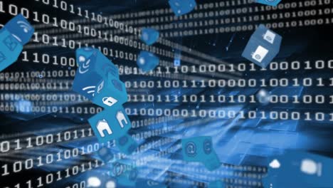 iconos en línea y de aplicaciones en cubos y códigos binarios