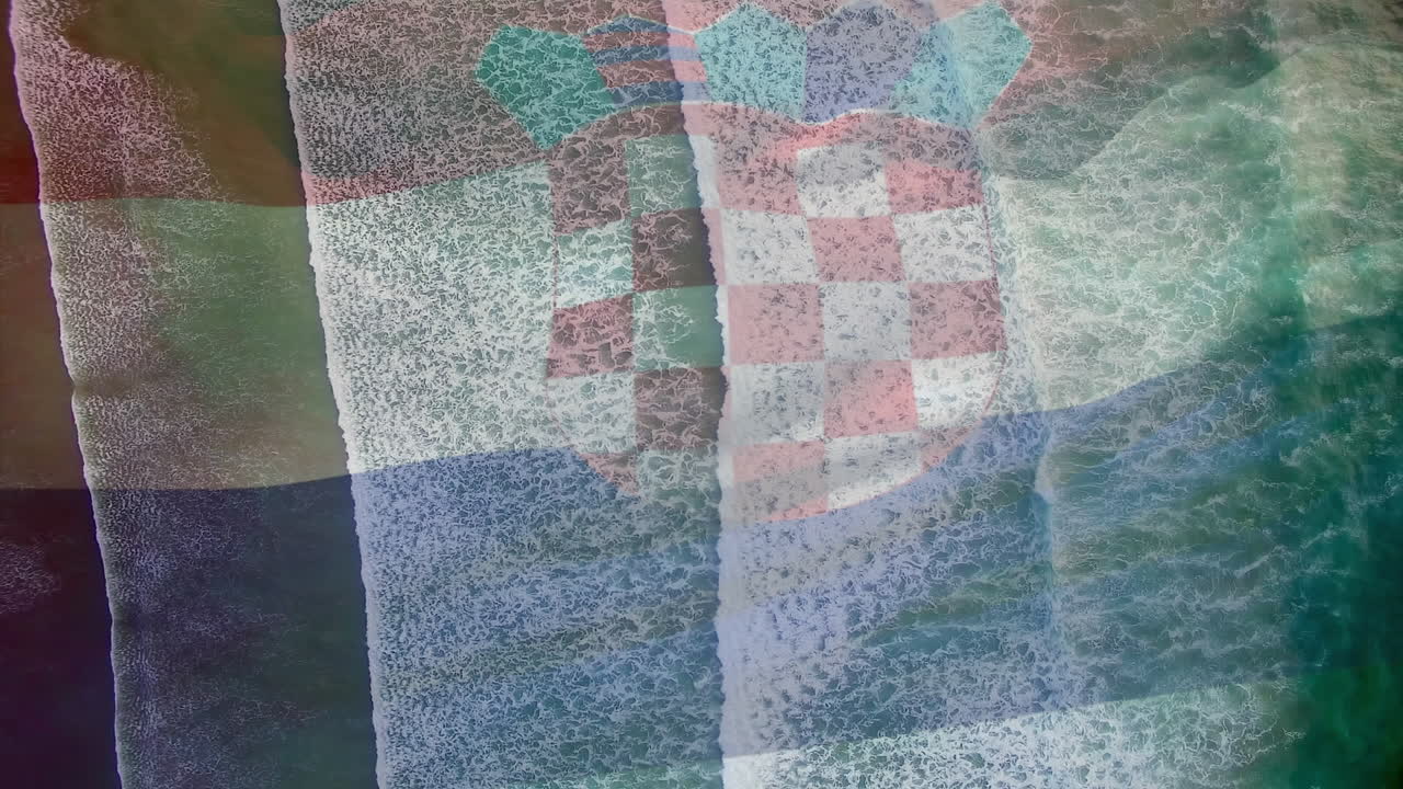 Digital composition of waving croatia flag against aerial view of sea waves