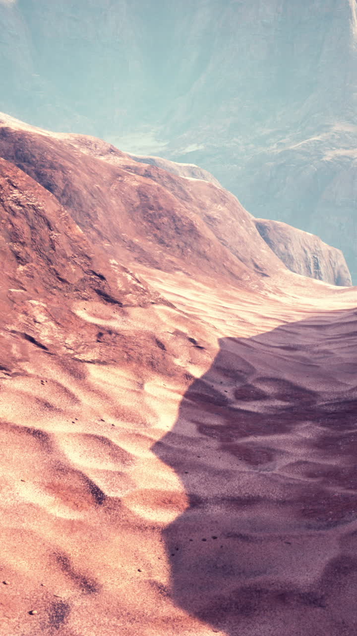 Arid Desert Landscape with Sand Dunes and Mountains