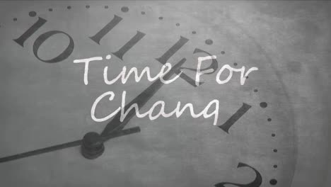 animation of the words time for change written over clock moving  in the background