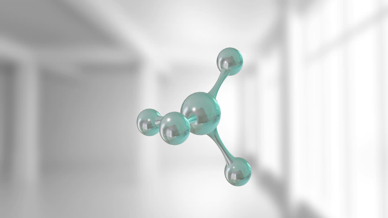 회색 배경 위에 있는 분자의 마이크로 모델의 애니메이션