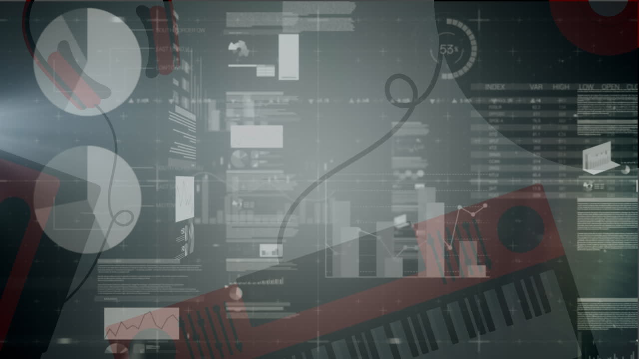 animación del procesamiento de datos financieros a través de teclado y auriculares