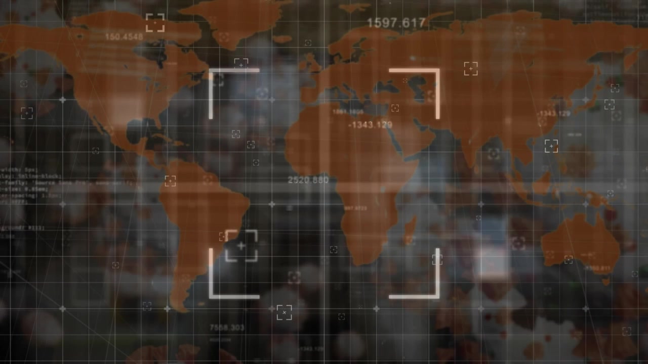 Digital World Map Overlay with Data Analytics and Virus Background