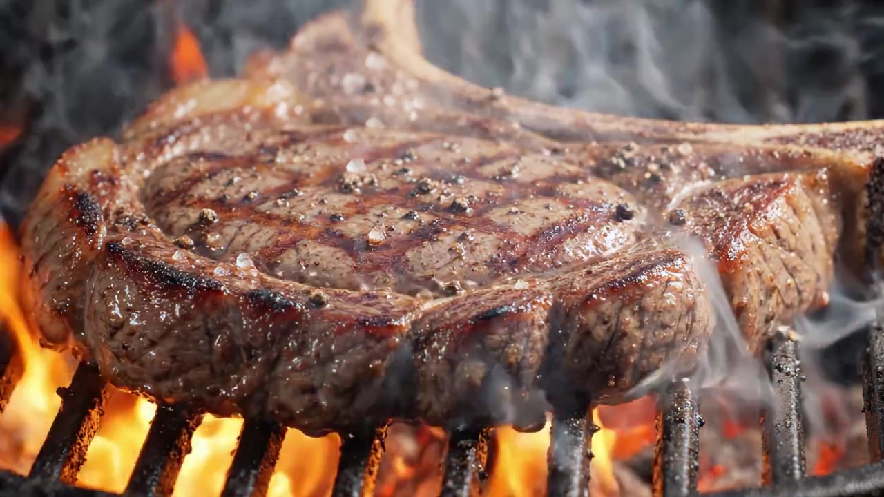 Sizzling Perfection: A Juicy Tomahawk Steak Grilling to Mouthwatering Excellence Over Flames and Smoke