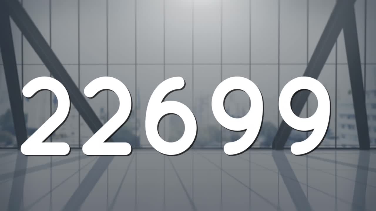 animación de números cambiando sobre una oficina moderna vacía